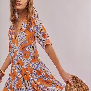 Free People Orange Floral Mini Dress